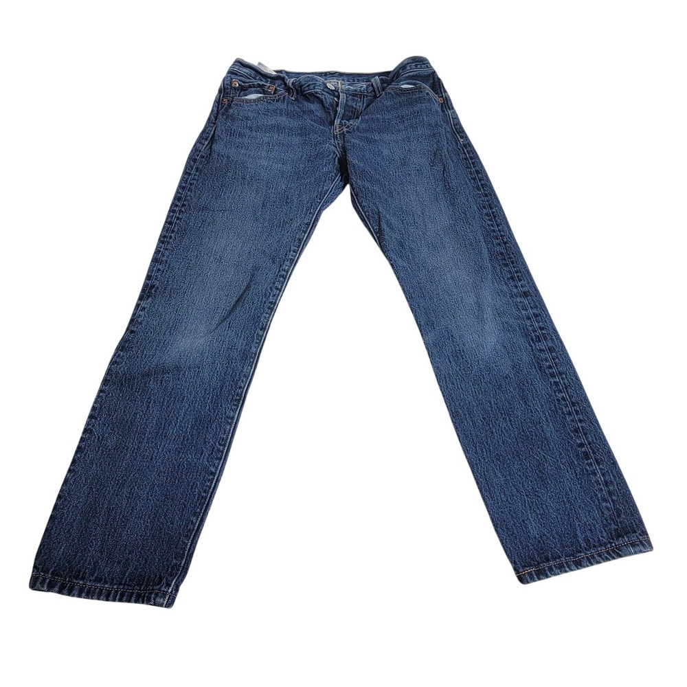 Levis 501 Mens Straight Leg Medium Wash Blue Denim Button Fly Jeans